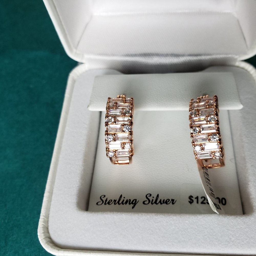 NWT 14K gold (rose) over sterling CZ small hoop earrings - stunning 😍 - Picture 8 of 10